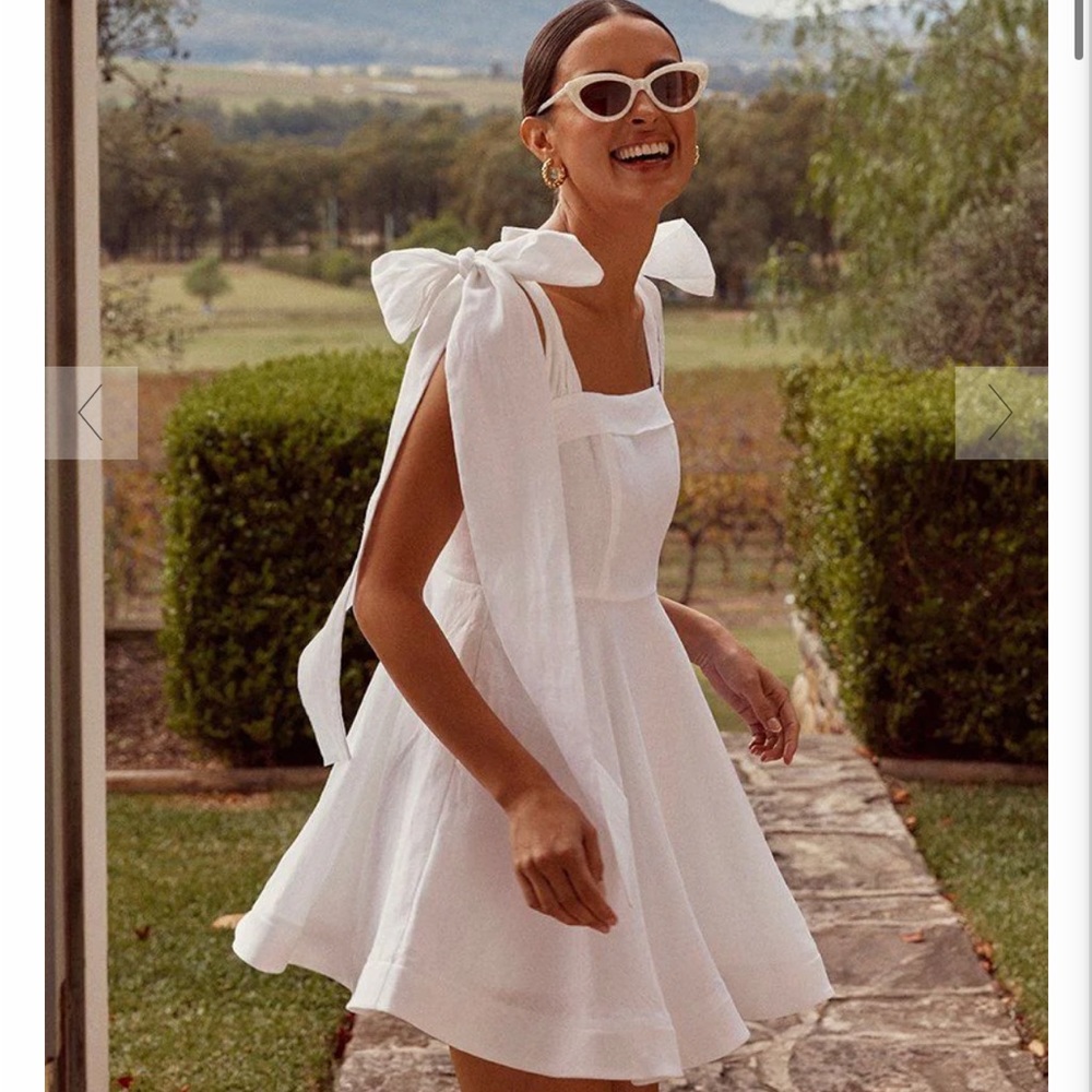 Aisle White Linen Bow Mini Dress